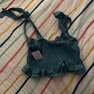 Blue ruffle crop top